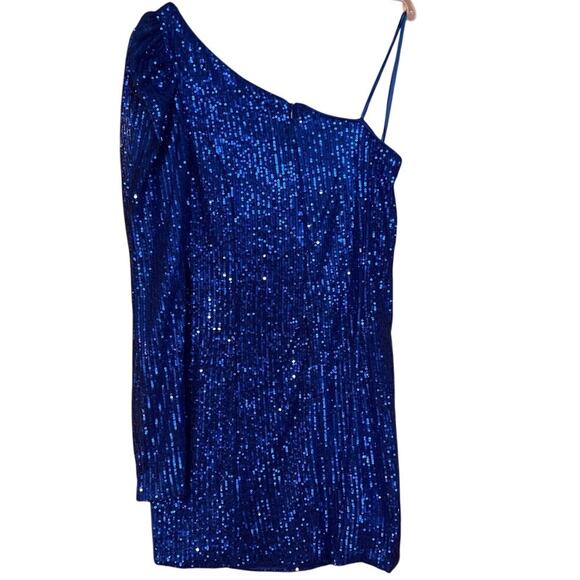 Mac Duggal Size 10 New 26946 Blue Sequined One-Shoulder Mini Cocktail Dress - Picture 6 of 6